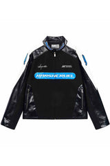 カラーブロックステッチレザーレーシングジャケット