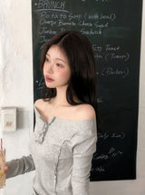 Off Shoulder Half Button Slim T-shirt (3color)