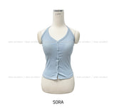 Aine Ribbed Button Holter Sleeveless (+With Cup)