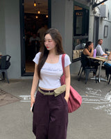 [ORIGINAL] スクープスクエアベルベットショートスリーブTシャツ