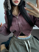 ピグメントハーディークロップドフーディージップアップ ❤🩶🤎 3COLOR
