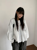 Kentit Stripe Shirring Button Blouse