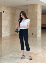 Beck V-Neck Ribbed Cap Sleeve Knit Tee