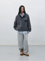 soft high neck fleece anorak set - charcoal       
