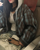 [Bellide made] airplane HOODED LOOSE-FIT CHECK SHIRT