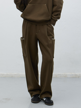 stitch cargo sweat pants - khaki        