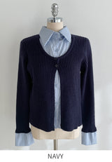 Paulin Layered Stripe Shirt Knit Cardigan