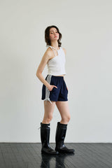 RIBBON JERSEY TRACK MICRO SHORTS / NAVY