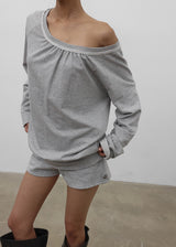 [MADE] Mumu Boat Neck Shirred Long Sleeve Tee