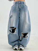 DAMAGED BALLOON RIPPED DENIM💙 LIGHT BLUE DENIM PANTS
