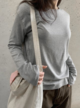 Achu Brushed Basic Round Long Sleeve Tee