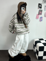 フリース❤リベットツーピンタックロングパンツ🖤🤍🩶3カラー