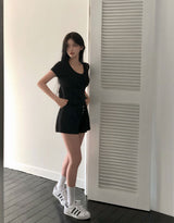 [BELLIDE MADE] Bubble, U-neck semi-cropped short-sleeved T-shirt
