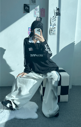 ラグランスリーストライプカラースウェットシャツ🖤🩶🤍 - 3 カラーズ
