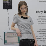 CUBIC WOMEN'S TIE SHORT SLEEVE T-SHIRT_LIGHT GRAY