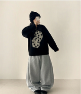 Terry Fleece side pin tuck incision string wide pants