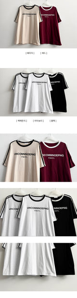 UN レタリングトラックラインオーバーサイズフィット半袖Tシャツ