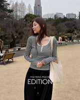 [MADE] Chu stripe henley‑neck T‑shirt