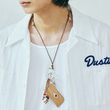 turquoise leather cord beads necklace & lighter case brown