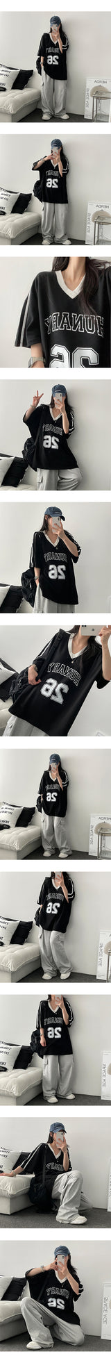 セルミュート2ラインVネックTシャツ