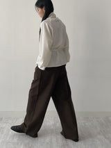 High-neck belted balloon-fit blouse