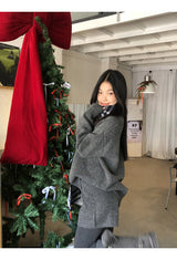 Wool charcoal oversized knit pants two-piece set