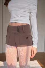 Three-button lace short, Brownie