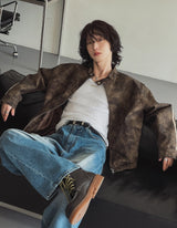 Bolt piping crack leather jacket