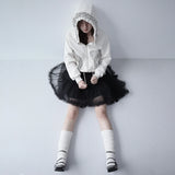 【MADE】winter frill hood zip-up, cream ivory