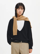 DEEP V-NECK LOOSE FIT KNIT PULLOVER