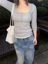 [easeas made] Wide Rib Button T