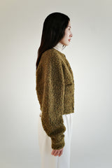 Boucle wool cardigan, Khaki