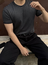 ダンブルストライプマッスルフィットショートスリーブTシャツ