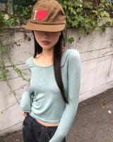 ミュールフラワーパターンラウンドネック長袖Tシャツ
