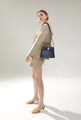 LAZEL MINI CROC ショルダーレザーバッグ / Wani Navy