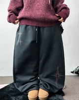 wide balloon fleece-lined hustle fire print wide long pants 🩶 3 COLOR