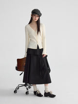 Soft ruffle striped asymmetrical flare skirt