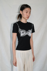 リボンプリンティングTシャツ (ブラック)