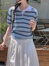 Border Collar Button Short Sleeve Knit (4color)
