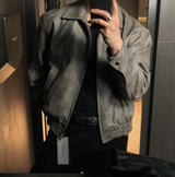 Wayne Vintage Crack Leather Zip-Up Jacket
