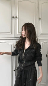 [ slayer ver2. ] rosette pig washing high neck zip-up