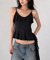 Oblique Ruffle Camisole Top Black