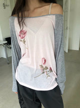 Flower print raglan T(2c)