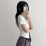 デリケート フィット レイヤード ハーフジップ ショートスリーブ Tシャツ (4 colors)