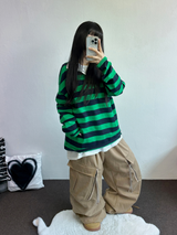 キュートカラーペティット👚ストライプロングスリーブTシャツ🎀❤💚3カラー