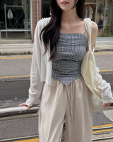Deca cardigan & checkered sleeveless set