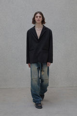 Curved double knee denim pants