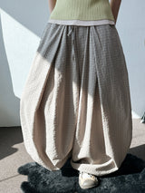Er Checked Linen Balloon Fit Pants 3color