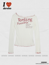ワイドネックオフショルダーレタリング長袖Tシャツ