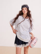 Lace Stripe Mix Slim Fit T-Shirt